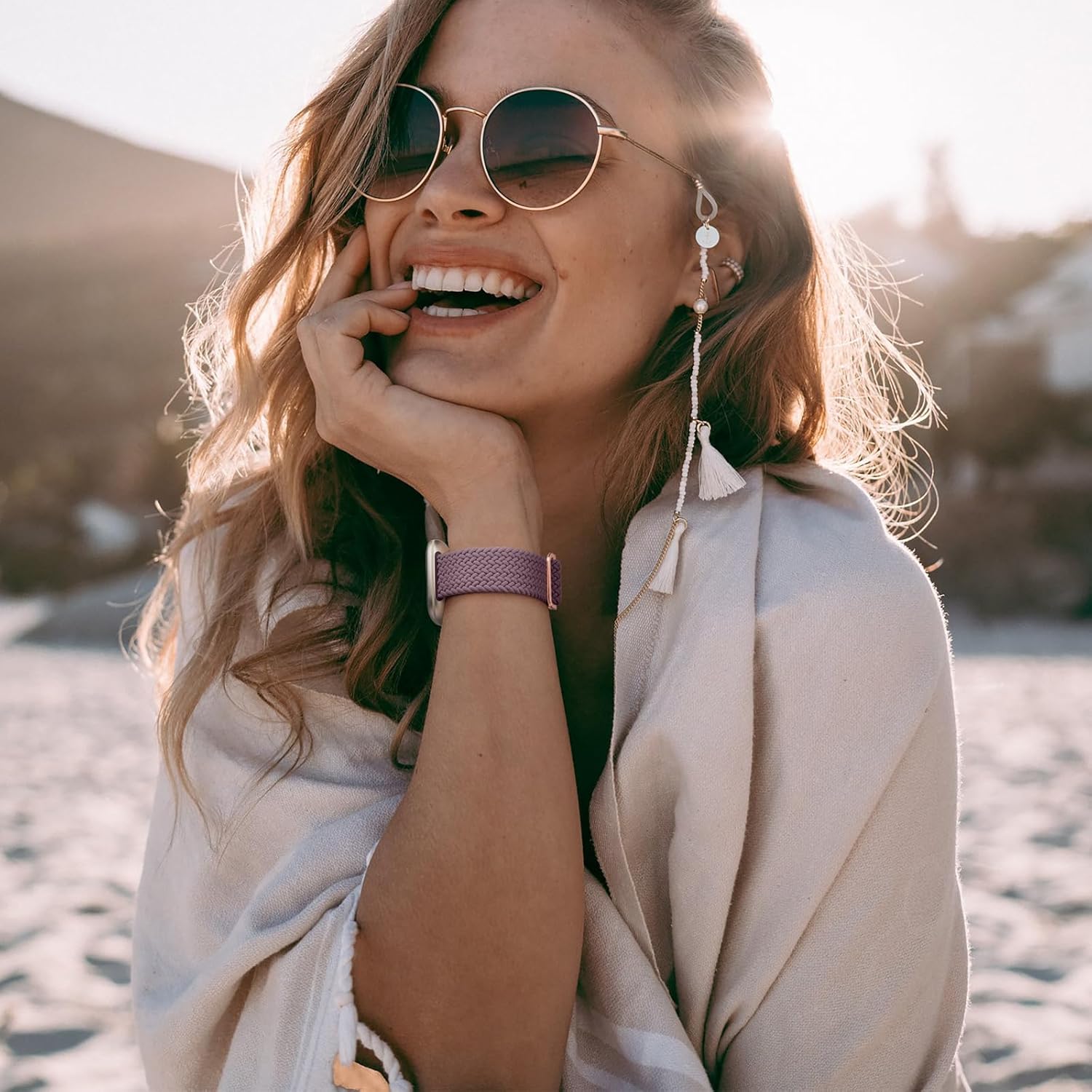 Fitbit Versa Strap Compatible with Sense Sense 2 Elastic Braided Nylon Sport Band