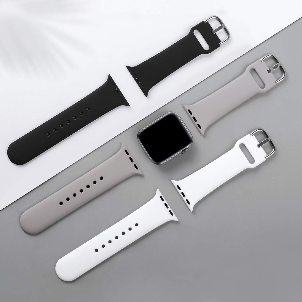 3-pack straps compatible with Apple Watch bracelet iWatch Series 8 7 6 5 4 3 Ultra SE(2/1), 42mm/44mm/45mm-S, Black/White/Gray