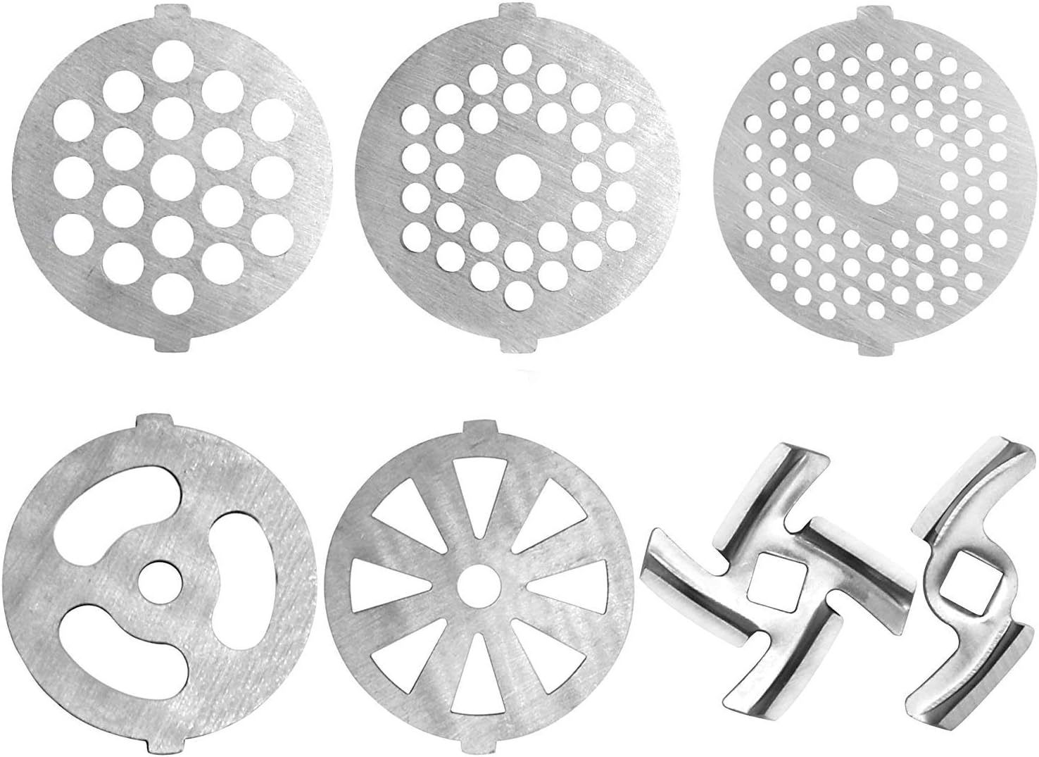 7 Piece Stainless Steel Meat Grinder Plates & Blades for Food Chopper & Meat Grinder