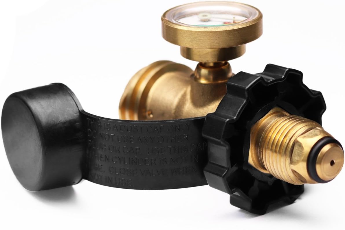 Universal Fit POL Propane Tank Adapter with Gauge - Converts POL LP Tank Service Valve to QCC1 / Type 1, Old to New Connection Type