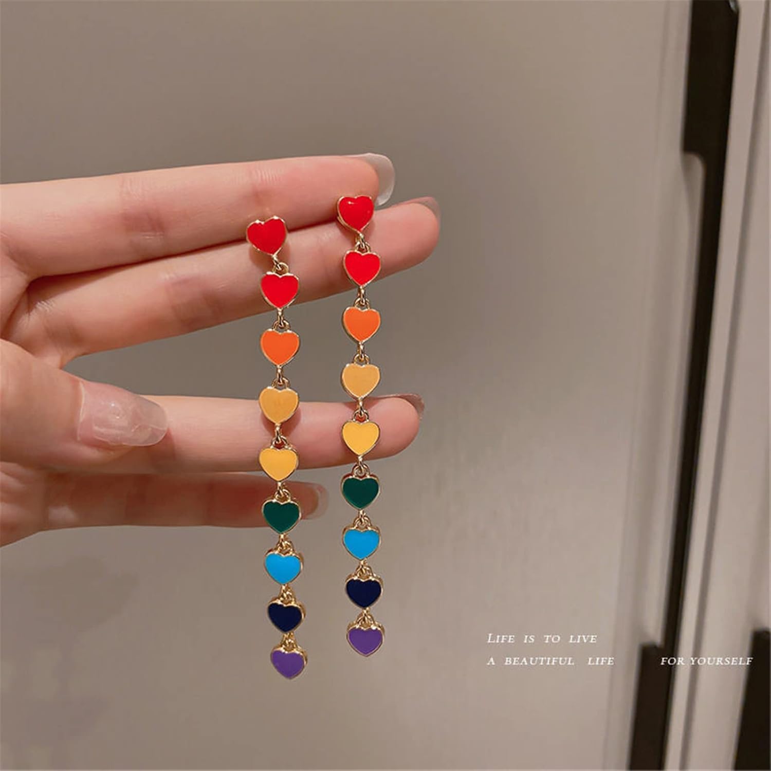 Heart Rainbow Chain Stud Earrings for Women Cool Weird Lightweight Resin Acrylic Personality Dangle Drop Earrings Jewelry