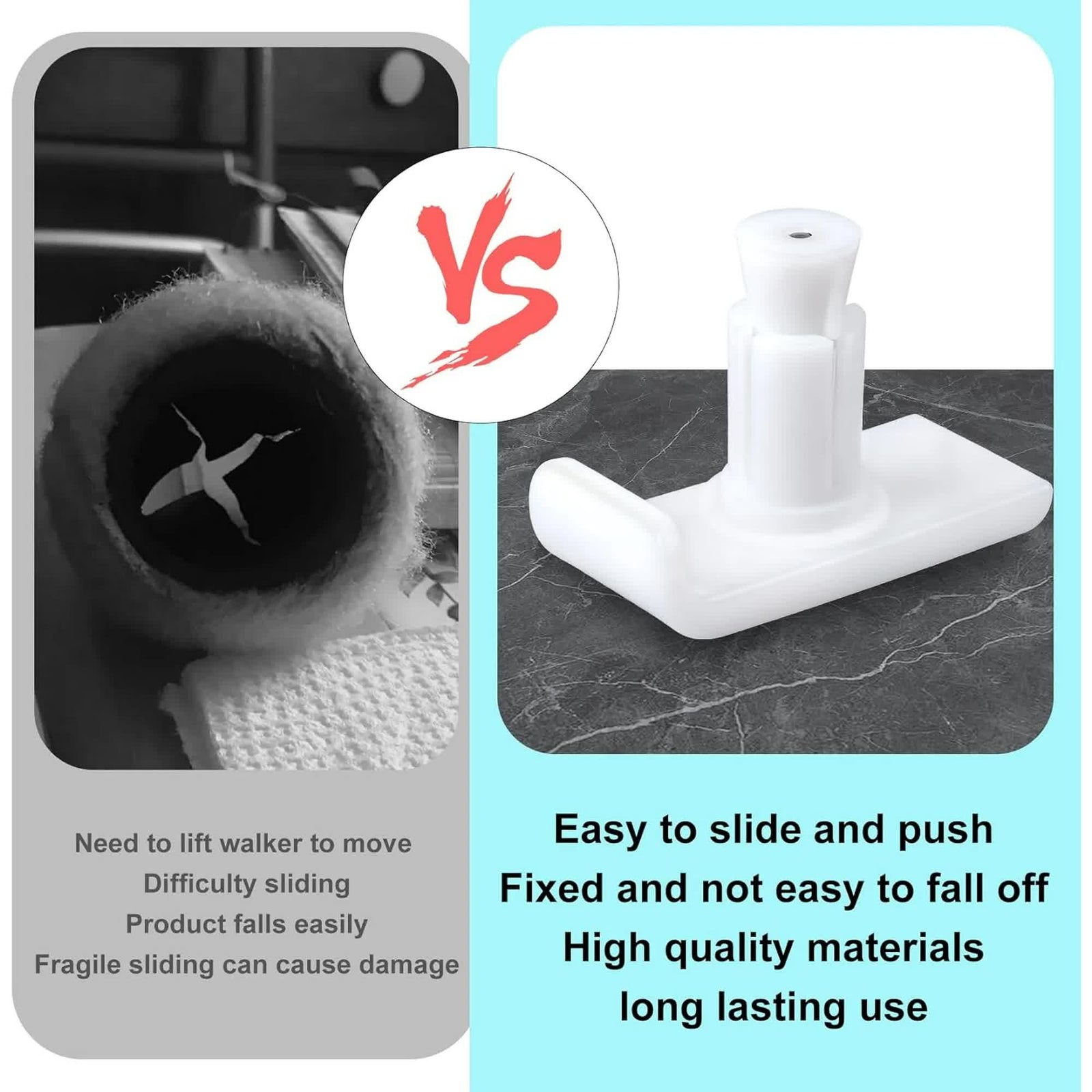 Walker Ski Glides, Universal Fit Walker Glides Mobility Accessory for Seniors, Walker Accessories for Safety and Stability, White, 4 Pack