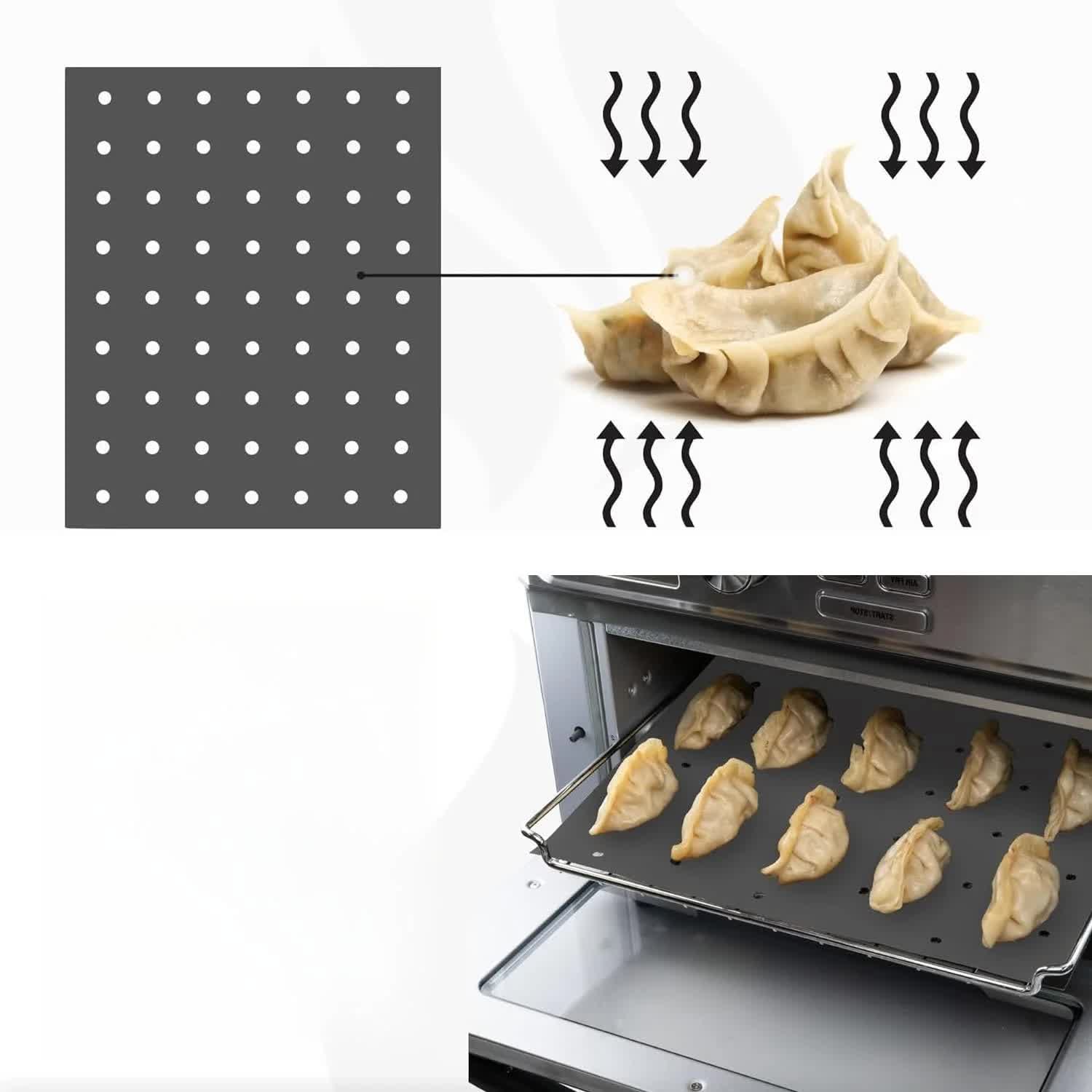 Reusable Liners for Toaster Oven Air Fryer 9 x 11 Accessories Compatible with Breville, Black & Decker, Cuisinart, Emeril Lagasse + More, Perforated Non-Stick Mats for Baking,Cooking,Oven Rack