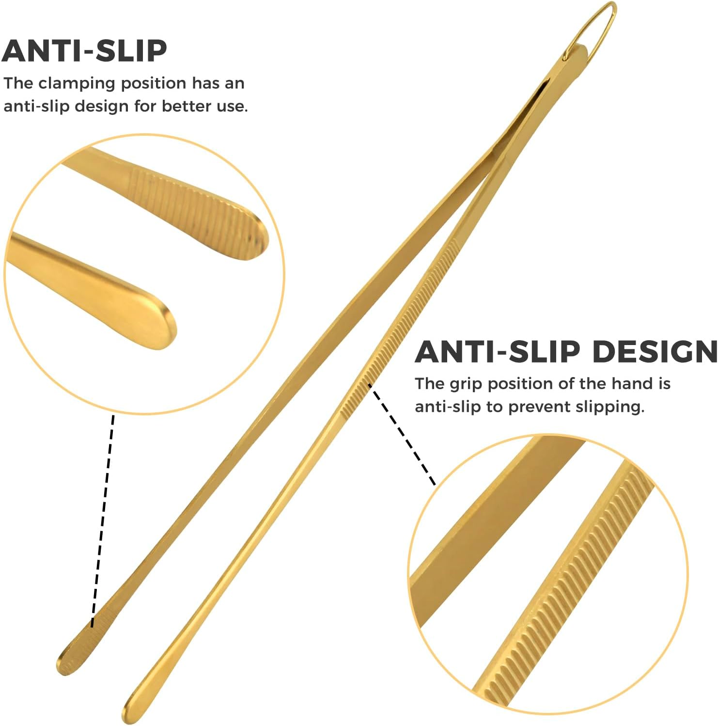 Kitchen Tweezer Tongs, 12 Inches Stainless Steel Heavy Duty Long Fine Chef Metal Skinny Cooking Tweezers for Serving Food, Gold