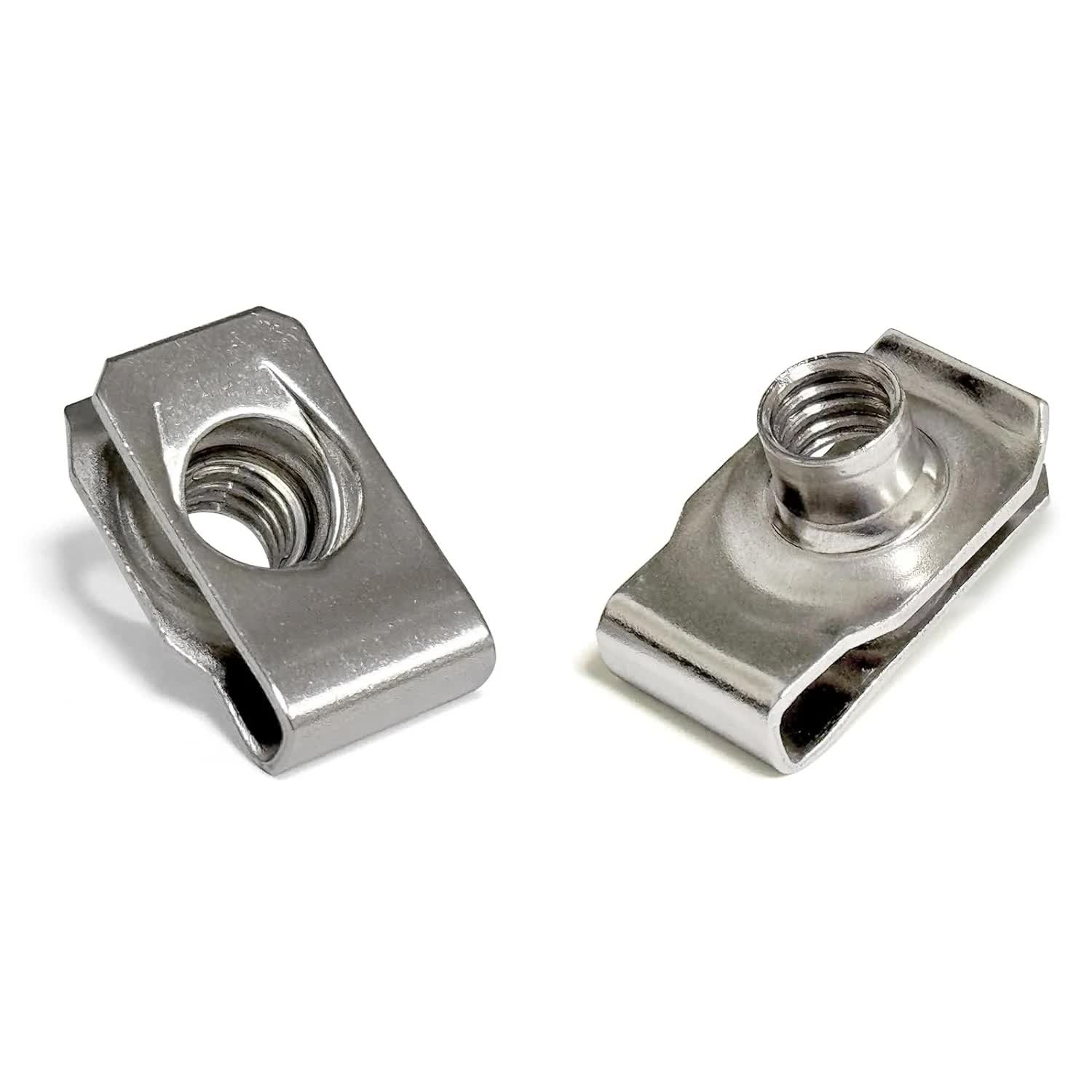 1/4"-20 U-Style Clip-On Nut, U-Type Stainless Steel 18-8 (304) Regular Extruded U-Nut, Pack of 20