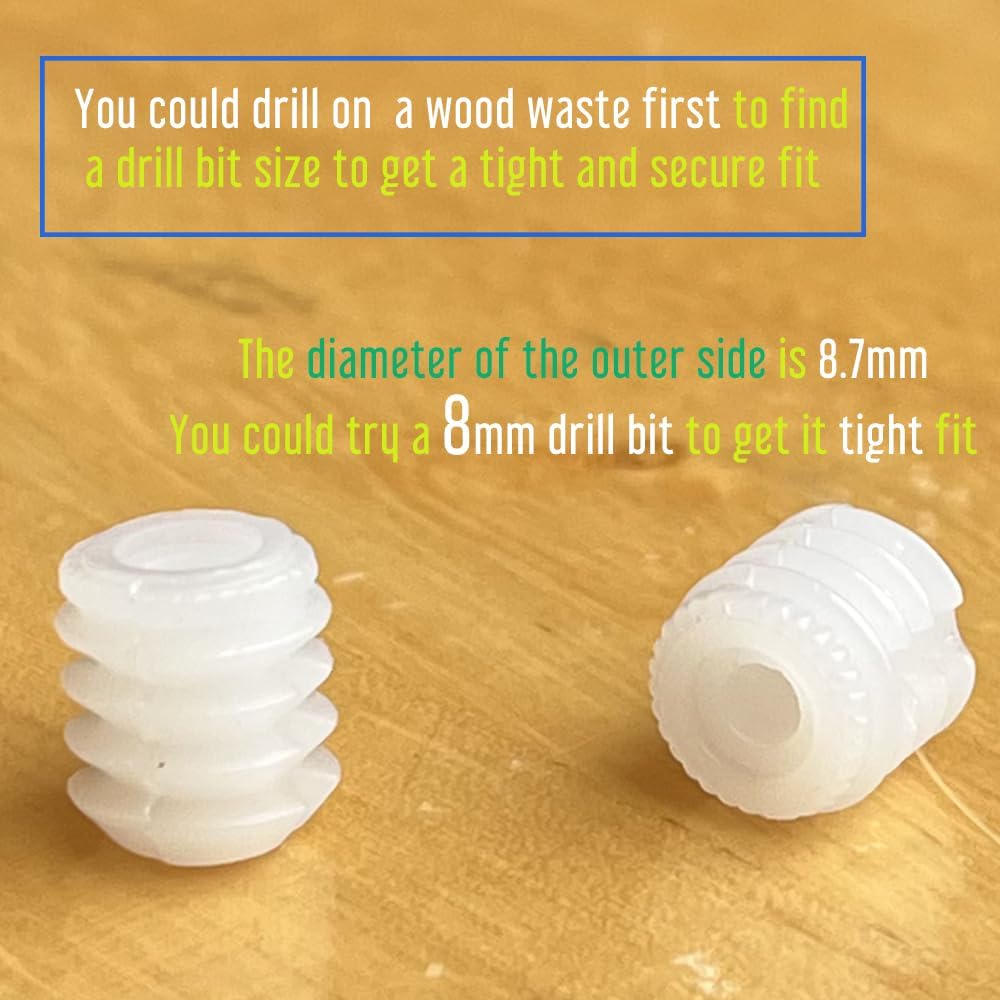 100 Pieces 8.75 x 10 mm Plastic Hinge Dowel Inserts Replacement Anchors for Kitchen Cabinet Bathroom Locker Cupboard Doors