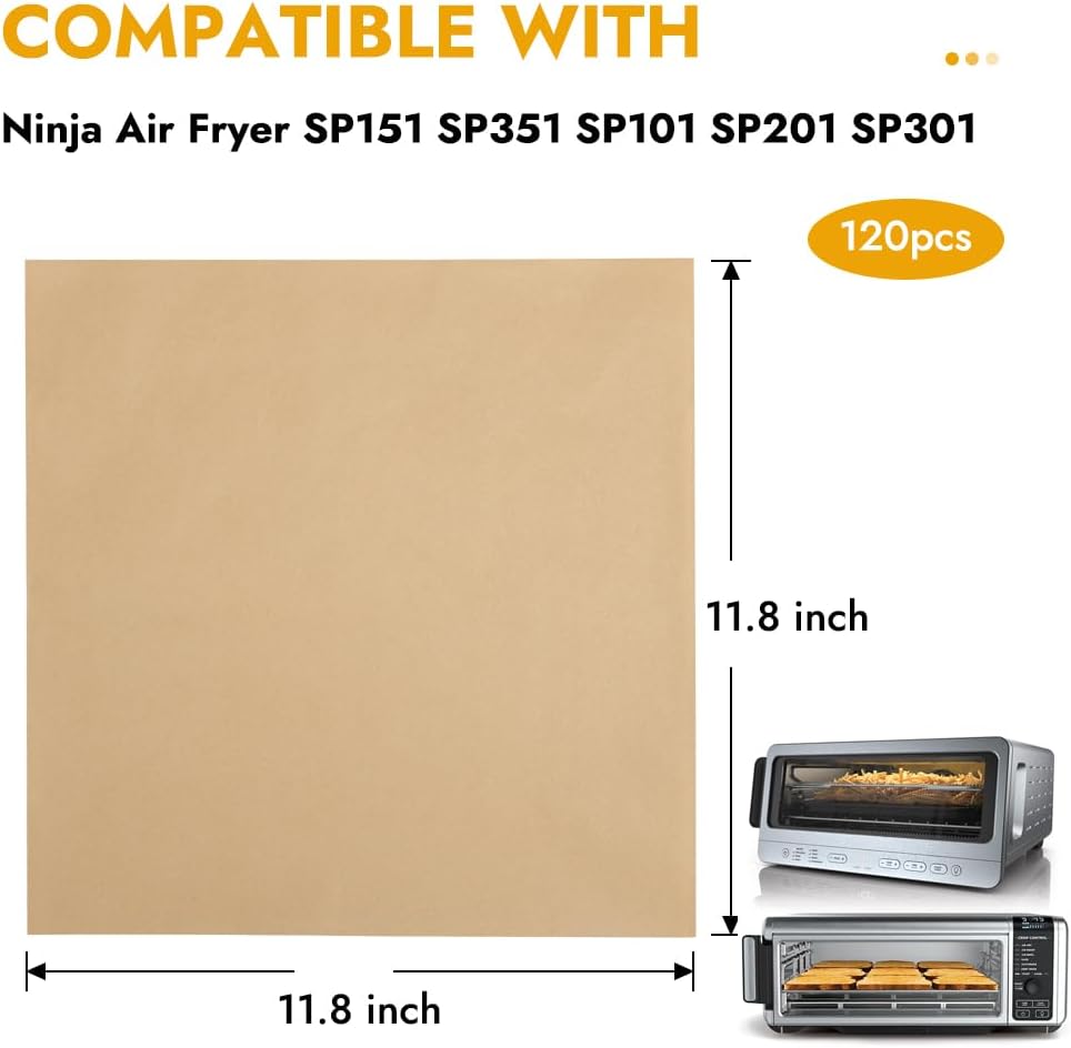 12 Inch Air Fryer Parchment Paper for Ninja Air Fryer SP151 SP351 SP101 SP201 SP301, 120PCS Airfryer Disposable Liners for Ninja Foodi Airfryer Combo, Flip Up Toaster Oven Accessories