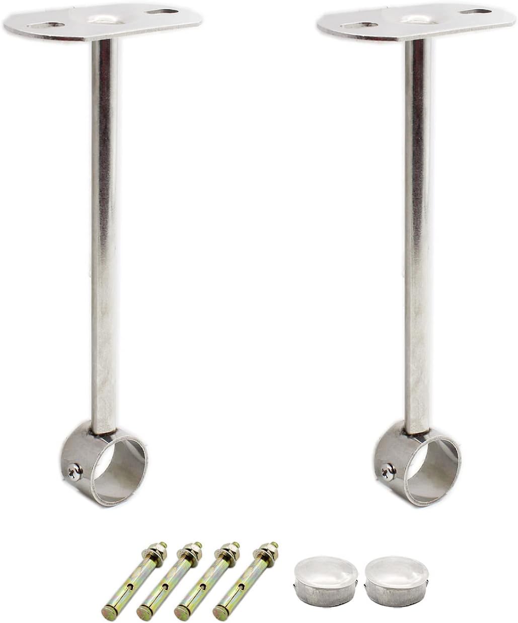 2 Pack Ceiling Mount Bracket, Stainless Steel Wardrobe Pipe Bracket Rod Holder Ceiling Holder, Shower Curtain Closet Wardrobe Rod Lever Support Holder Pipe Flange Socket (25x250mm/1x10'')
