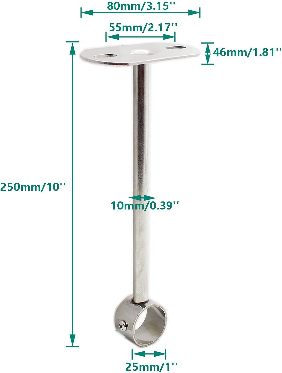 2 Pack Ceiling Mount Bracket, Stainless Steel Wardrobe Pipe Bracket Rod Holder Ceiling Holder, Shower Curtain Closet Wardrobe Rod Lever Support Holder Pipe Flange Socket (25x250mm/1x10'')