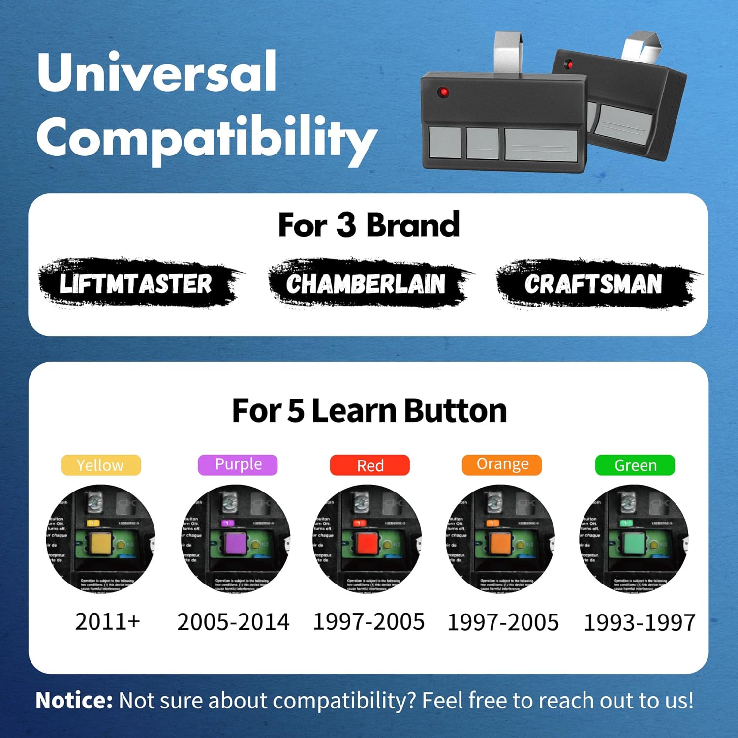 2 for Chamberlain LiftMaster Craftsman Garage Door Opener Remote 373LM 371LM 973LM 971LM Universal Black Black