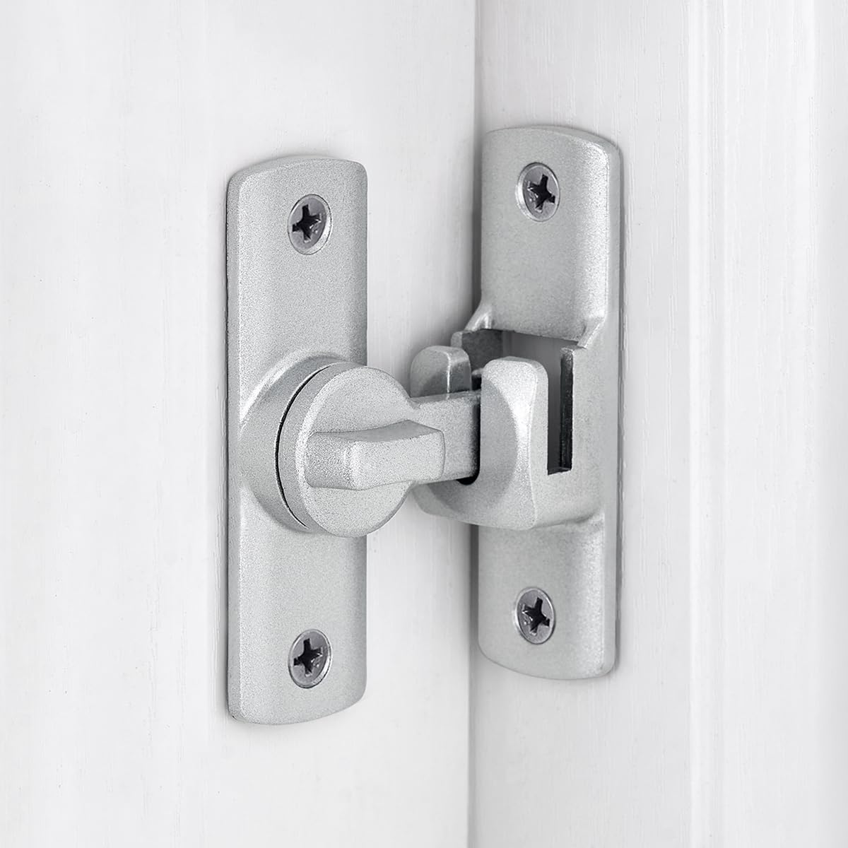 Silvery Barn Door Latches,90/180 Degree Gate Lock,Aluminum Alloy Right Angle Door Lock Latch,Flip Gate Latches Hardware,Door Security Sliding Door Latch Lock fo Cabinets,Barn Door,Bathroom Silvery