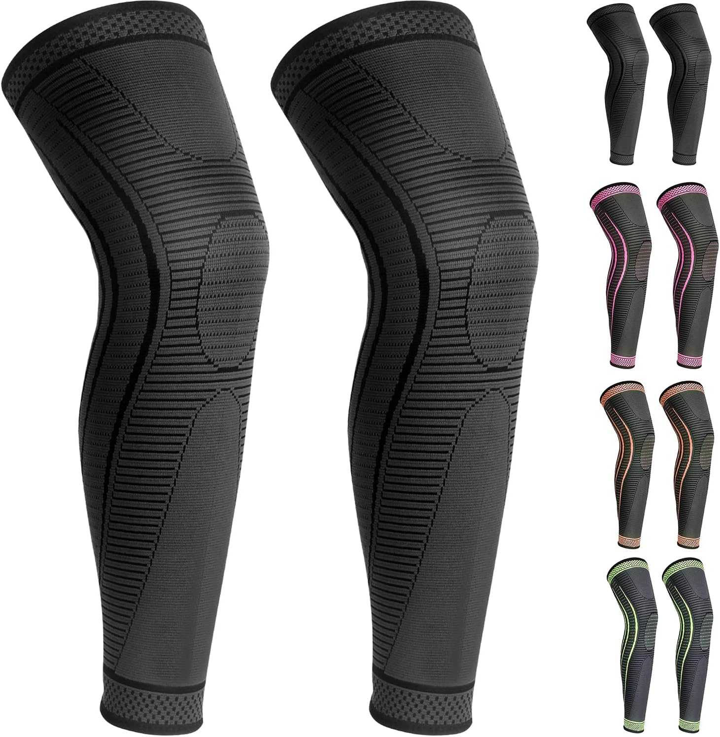 2 Pack Full Leg Compression Sleeves, Long Knee Brace Support for ACL,PCL, Meniscus Tear, Arthritis, Tendinitis, Joint Pain Relief, Men And Women (X-Large, Black)