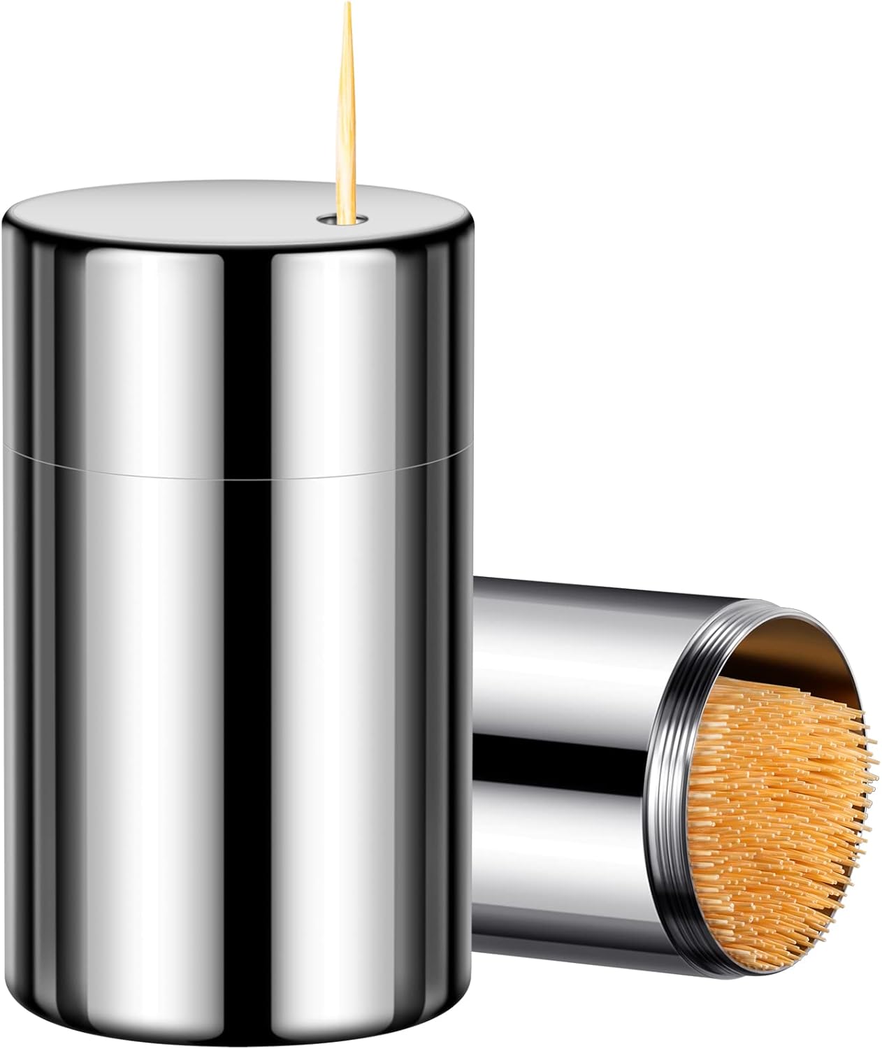 Toothpick Holder Toothpicks 304 Stainless Steel Toothpick Dispenser with 400 Bamboo Toothpicks for Appetizers Craft, Party, Cocktail Picks, Cleaning Teeth (Silver)