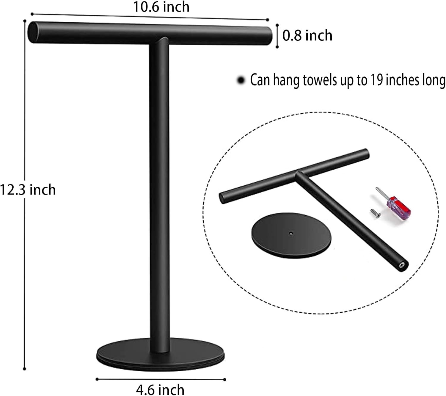 Hand Towel Holder Stand for Bathroom Vanity Countertop Matte Black T-Shape Towel Bar Rack Stand Towel Bar for Bathroom Kitchen Matte Black Matte Black