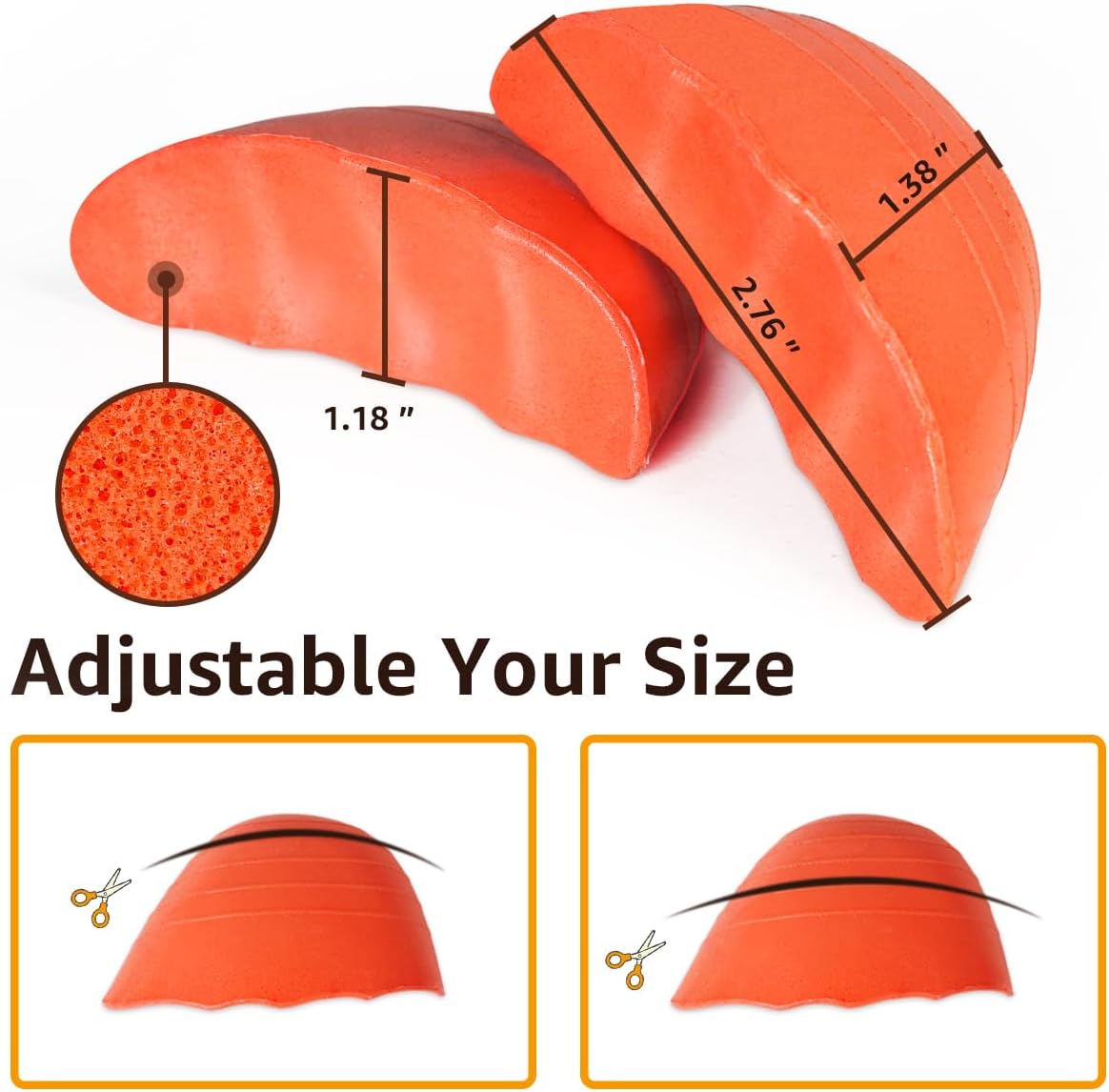Dr. Scholl's Shoe Filler Inserts - Toe Cushions Make Shoes Fit, Half-Sizes Adjust Too Big for High Heels, Dress, Casual & Flats - 2 Pairs (Orange - Round) Orange Orange