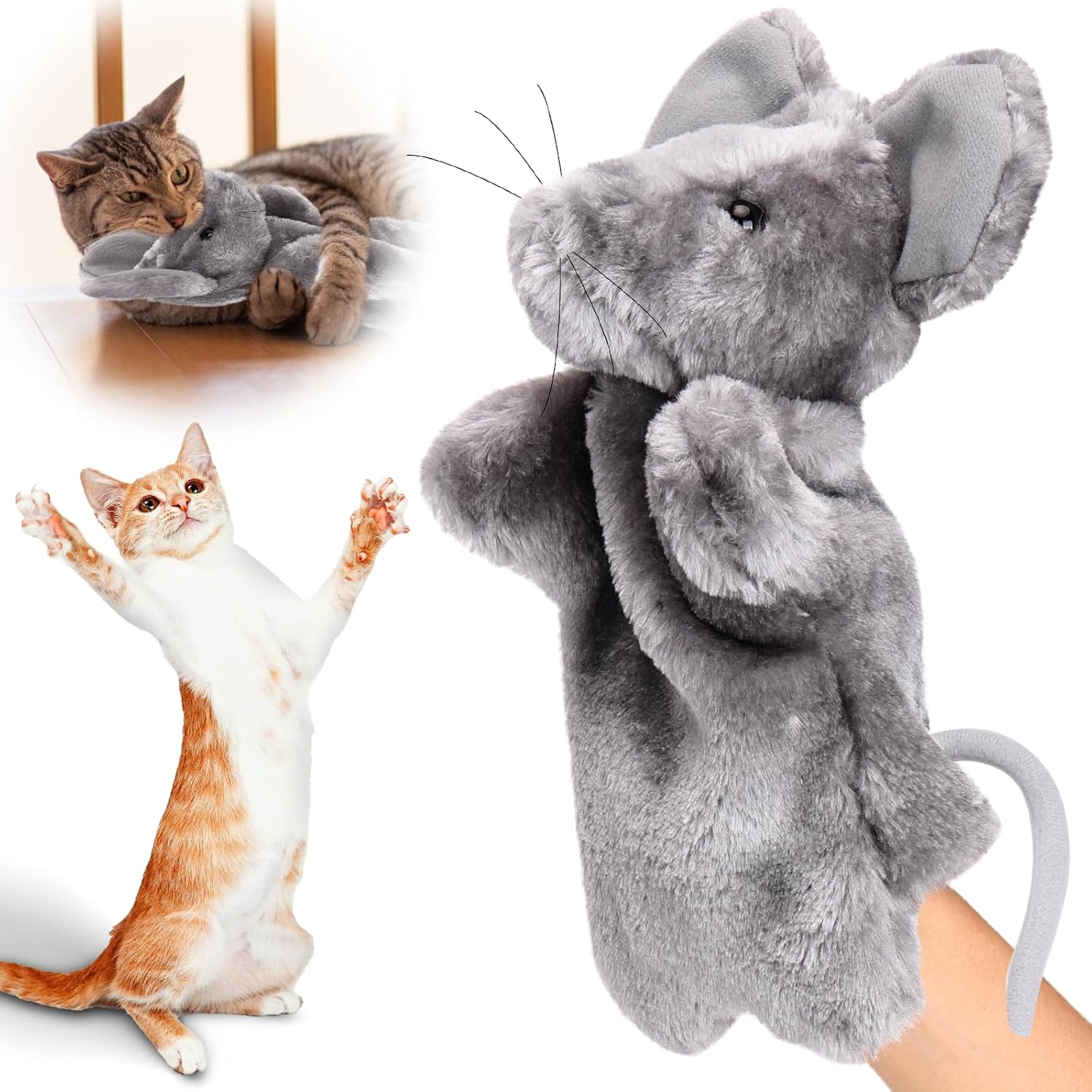 Cat Wrestling Toy Puppet, Mouse Puppets Enrichment Toys for Bored Indoor Cats, Safe Wrestling Glove Hand Interactive Cat Toys (Mouse) Mouse Mouse