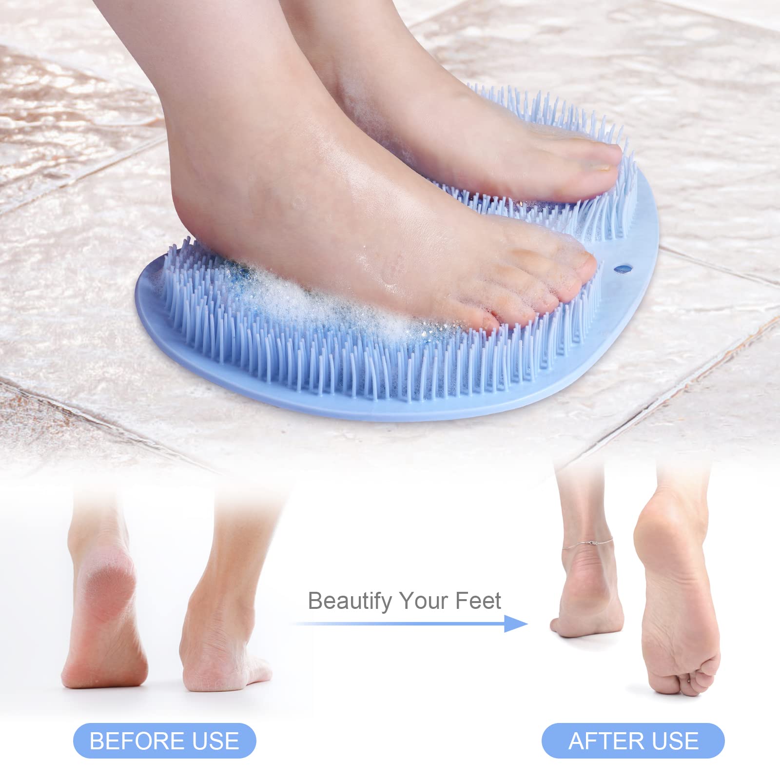 Foot Scrubber for Shower, Foot Cleaning Massage Mat with Non-Slip Suction Cups, Shower and Bathroom Foot Scrubber Mat (Blue) Blue