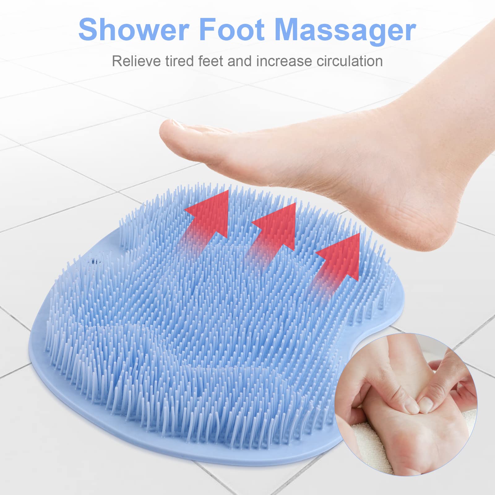 Foot Scrubber for Shower, Foot Cleaning Massage Mat with Non-Slip Suction Cups, Shower and Bathroom Foot Scrubber Mat (Blue) Blue