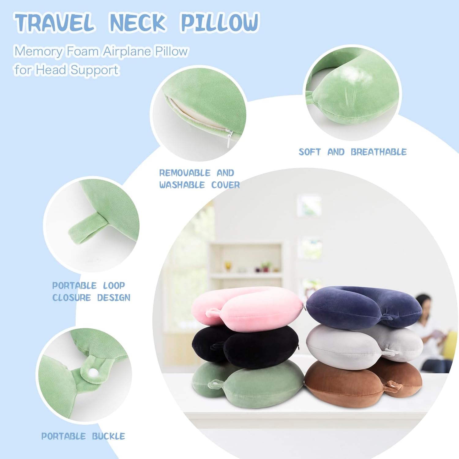 Travel Pillow Neck Pillow Memory Foam Travel Pillows Head Support Pillow for Airplane Train Car Office Travel Essential Flight Pillows for a Long Time Gray Gr Green One Size