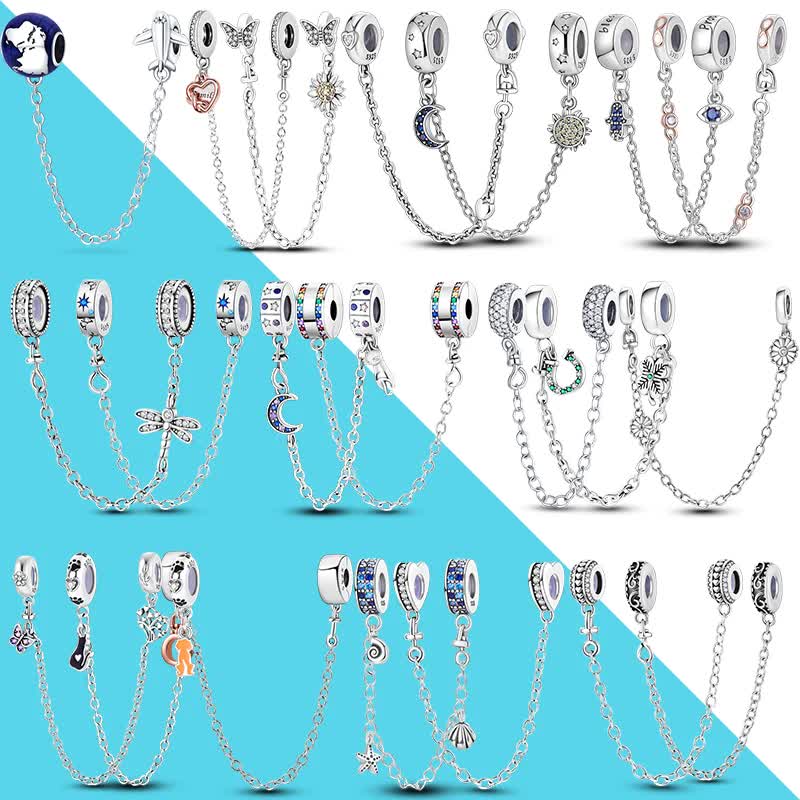 925 Sterling Silver Clip Charms Safety Chain Charm Silicone Stopper Bead Fit Jewelry Making For Bracelet T Diy PTC512
