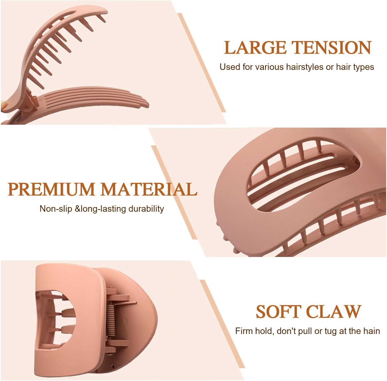 Set of 4 brown, matte, flat hair clips, flat clip for women, round lying hair clip for thick and thin hair, comfortable, curved flat clips