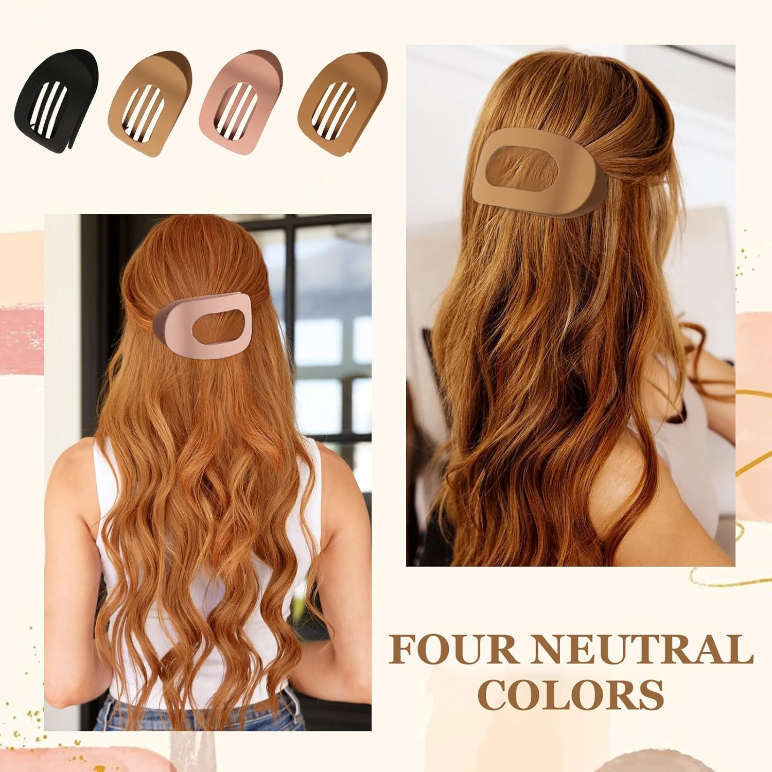 Set of 4 brown, matte, flat hair clips, flat clip for women, round lying hair clip for thick and thin hair, comfortable, curved flat clips