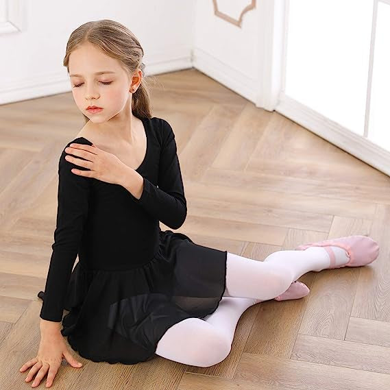 Black Ballet Dress for Girls with Long Sleeves Tulle Skirt Size 130 cm