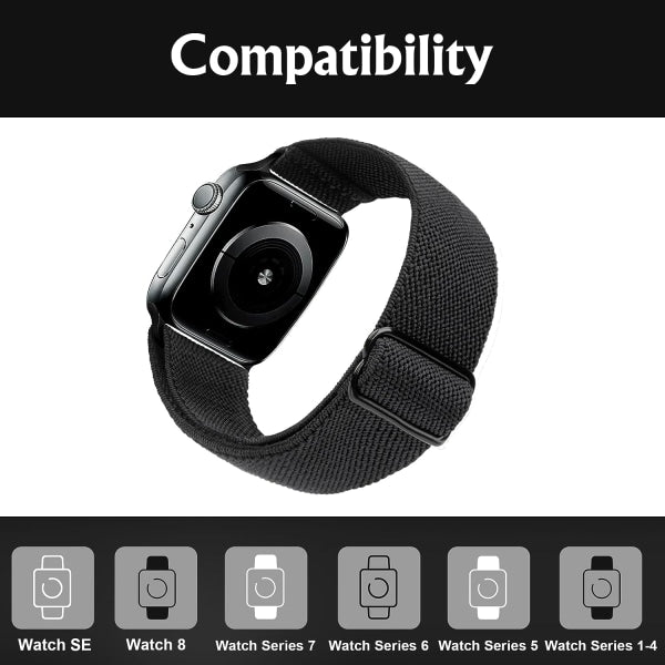 Apple Watch Band Compatible with 41mm 40mm 38mm Adjustable Stretchy Sport Strap for Men Women Black