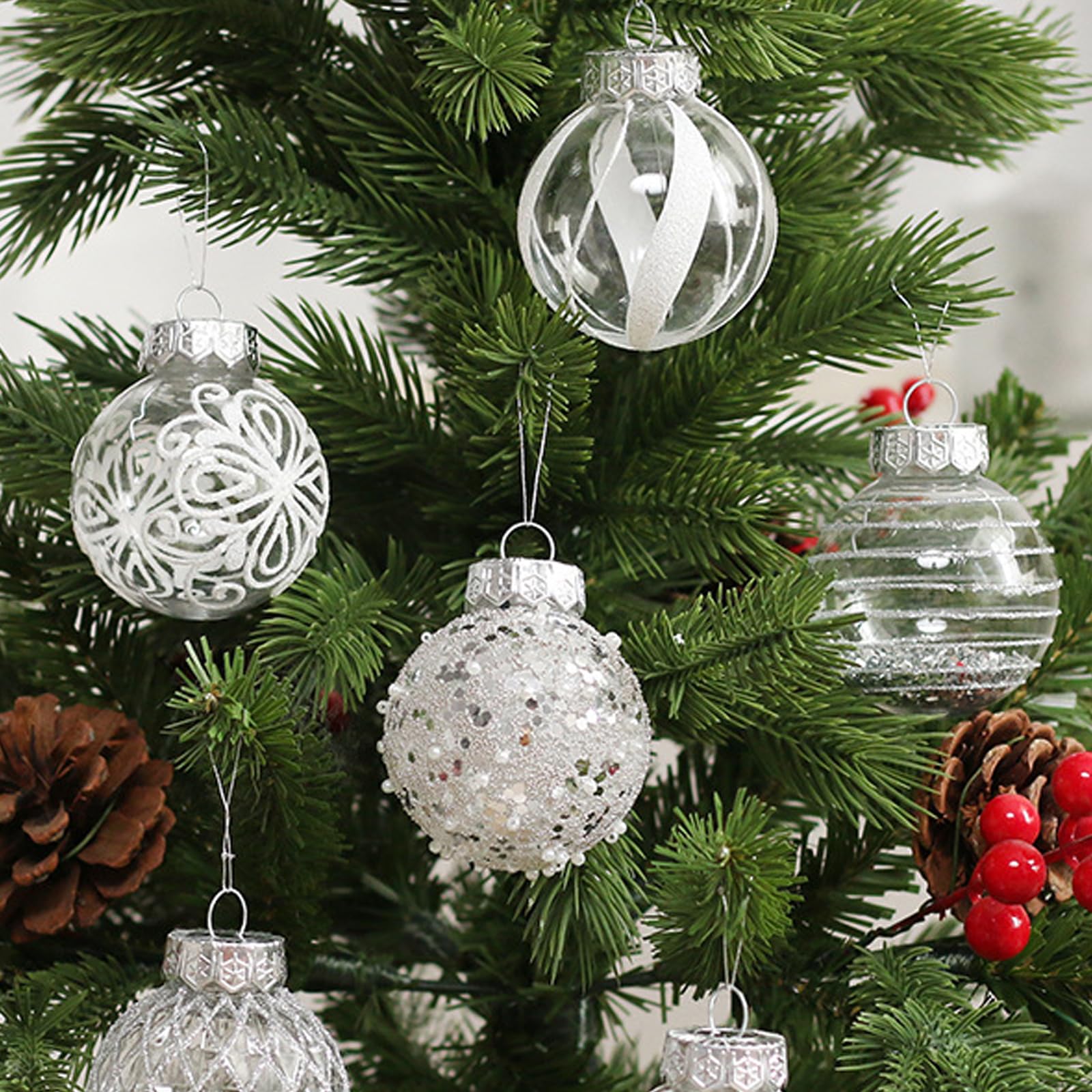 Set of 25 White Christmas Tree Ornaments Balls - Compatible with Max Brand