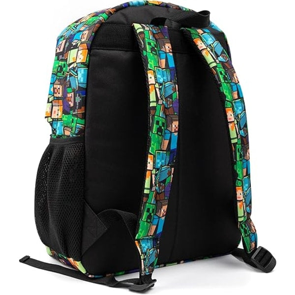 Minecraft Backpack for Boys | Black School Bag for Kids | Green Creeper Zombie Skeleton Enderman & Cave Spider-max