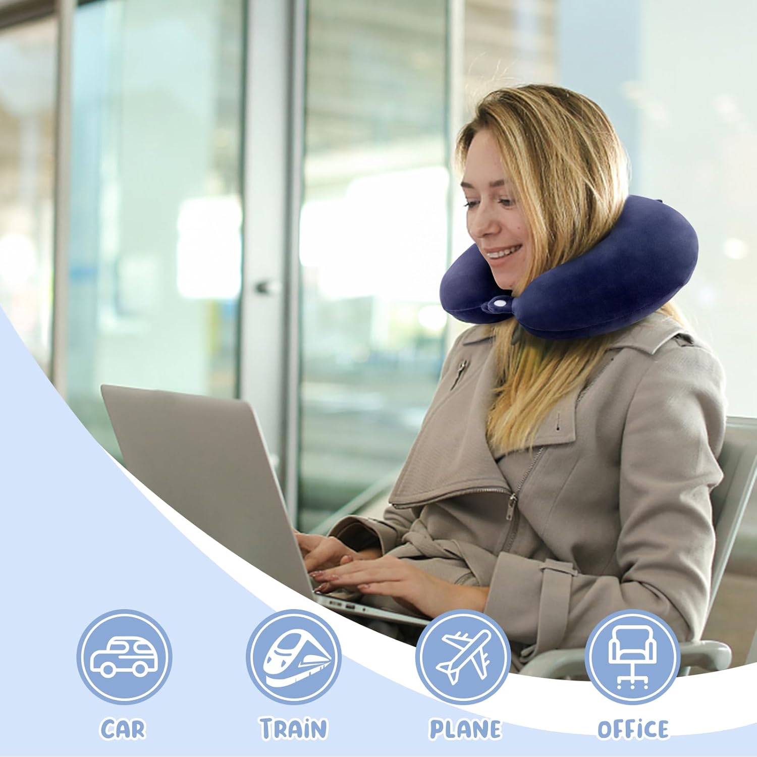 Travel Pillow Neck Pillow Memory Foam Travel Pillows Head Support Pillow for Airplane Train Car Office Travel Essential Flight Pillows for a Long Time Navy Blu Navy Blue One Size