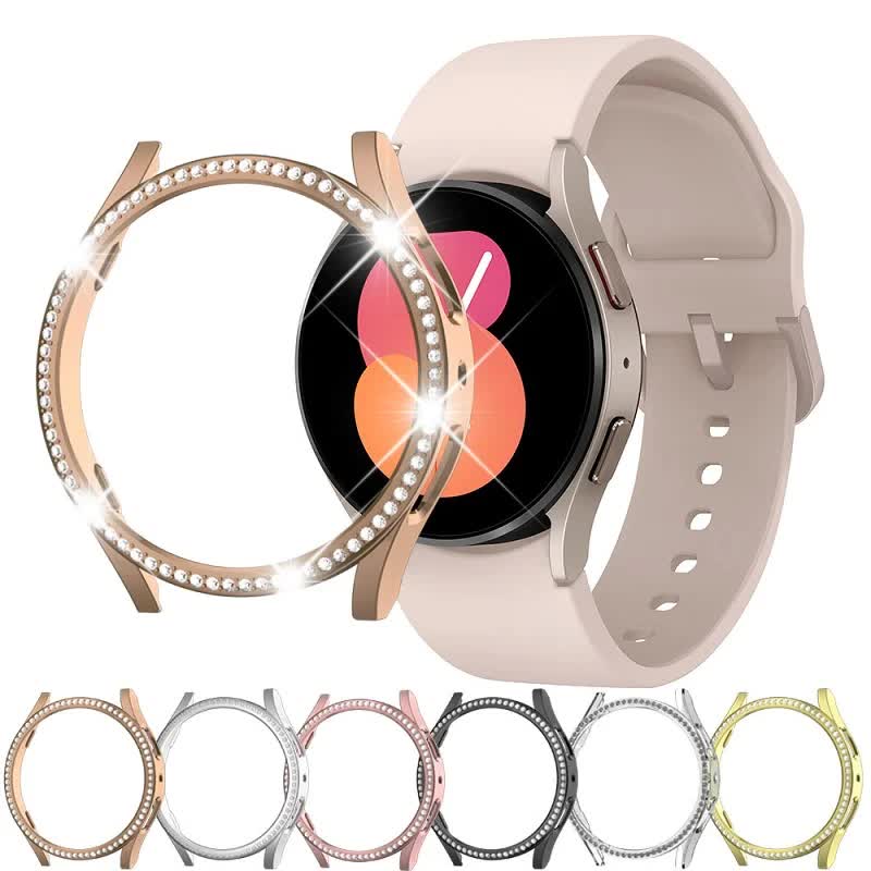 Compatible with Samsung Galaxy Watch 6 5 4 40mm Case PC Single Row Diamond-Coated Shiny Protection Rose Gold Galaxy Watch6 40mm