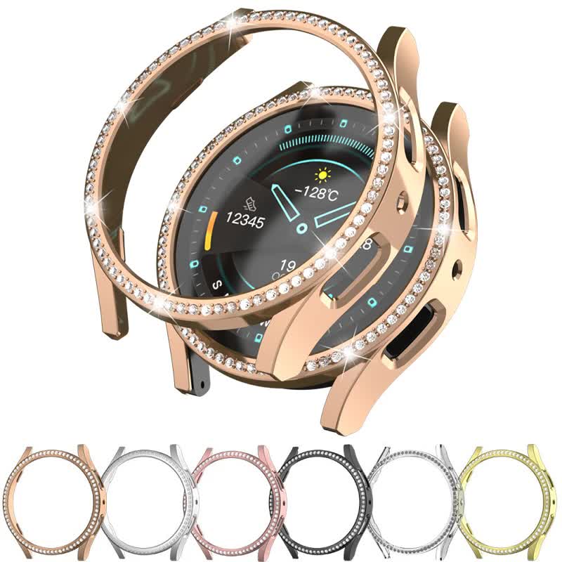 Compatible with Samsung Galaxy Watch 6 5 4 40mm 44mm Case PC Single Row Diamond-Coated Shiny Protection Bumper Without Glass Clear Galaxy Watch6 40mm