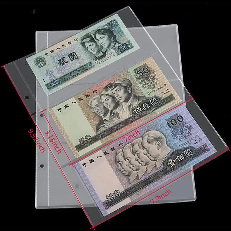 10 pcs/1 pc 3-compartment loose leaf banknote album page collector holder 1pc 3-slot 80x177mm