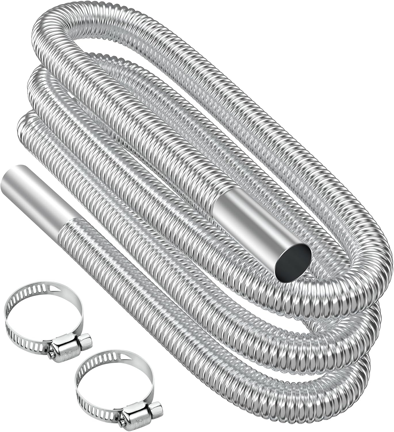 Stainless Steel Air Heater Hose 300cm Ø 2.5cm Exhaust Pipe with 2 Clamps for Parking Heater