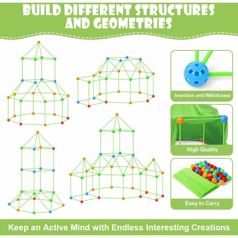 174 Pieces Plus a Tent Building Kit for Kids Glow in the Dark Air Fort Building Toys (The color of the ball is random)
