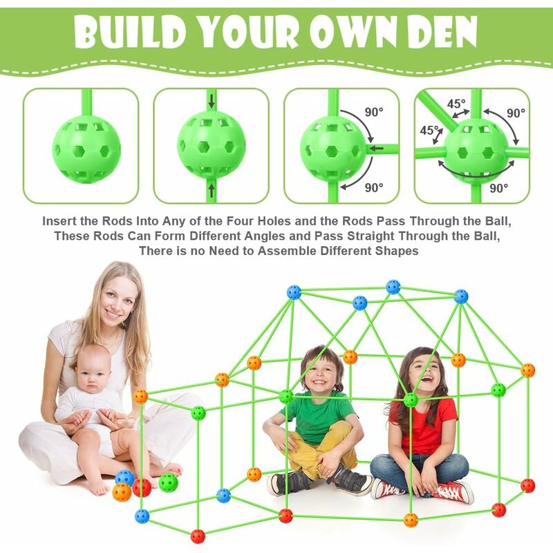 174 Pieces Plus a Tent Building Kit for Kids Glow in the Dark Air Fort Building Toys (The color of the ball is random)