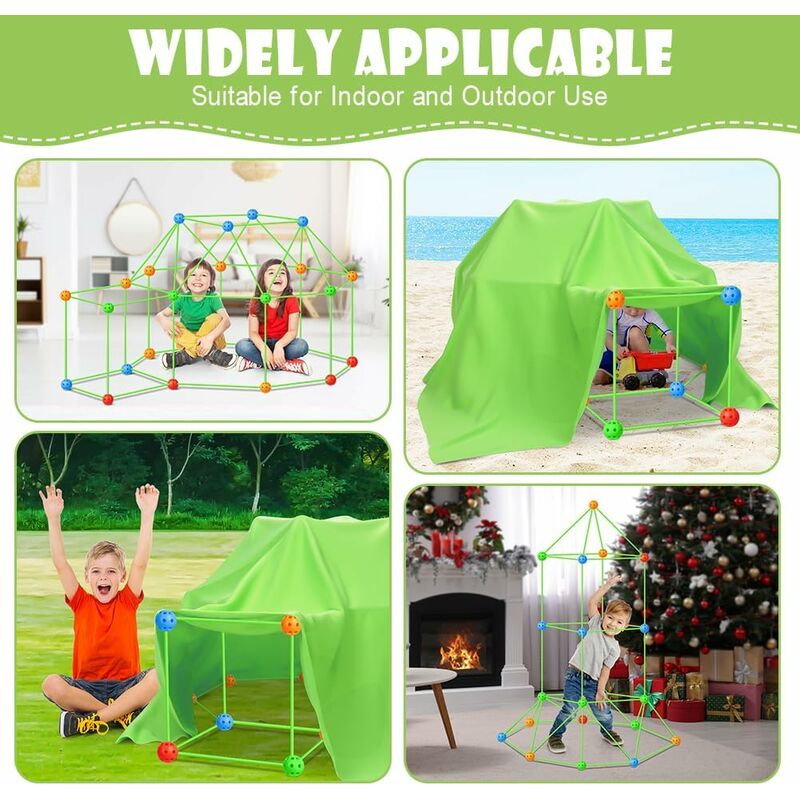 174 Pieces Plus a Tent Building Kit for Kids Glow in the Dark Air Fort Building Toys (The color of the ball is random)