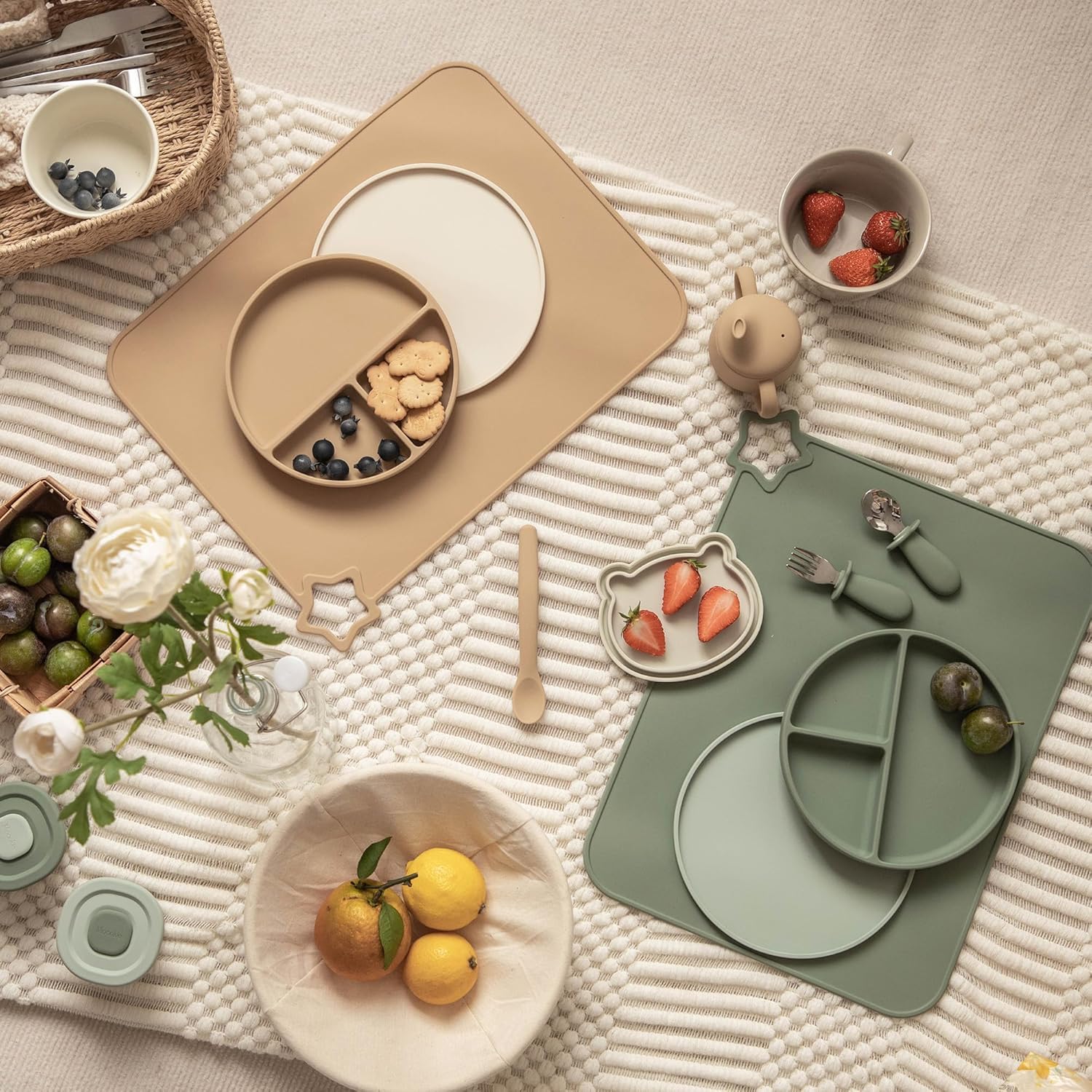 Silicone Baby Placemat 2-Pack Non-Slip Washable BPA-Free for Kids Light Mauve Skin Tones