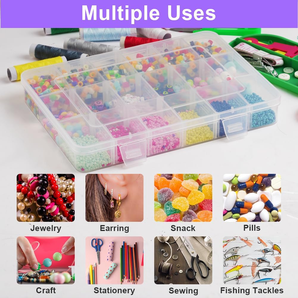 18-Compartment Snack Box, 2 Pieces Snack Plates with Lids for Candy, Nuts, Snacks, Adjustable Plastic Storage Box for Jewelry, Transparent Sorting Boxes 18 compartments-2 pieces