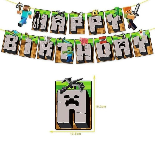 Minecraft Happy Birthday Decoration Set with Banner Pull Flag and Cake Decorations