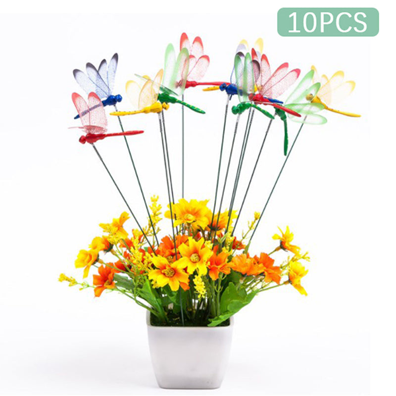 Dragonfly Insert Sticks 10pcs Multicolor Simulation Decoration with Dragonflies