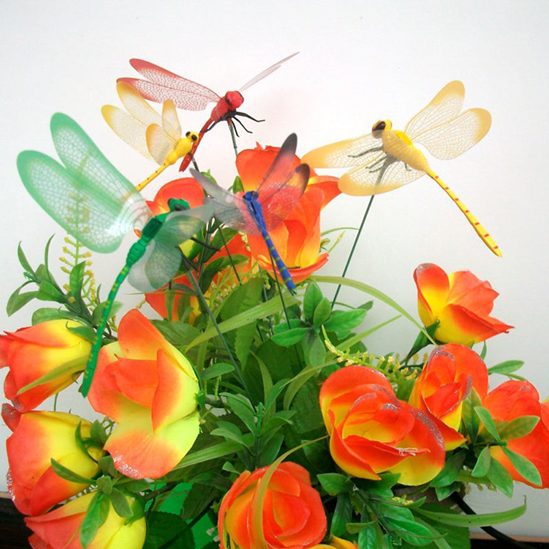 Dragonfly Insert Sticks 10pcs Multicolor Simulation Decoration with Dragonflies
