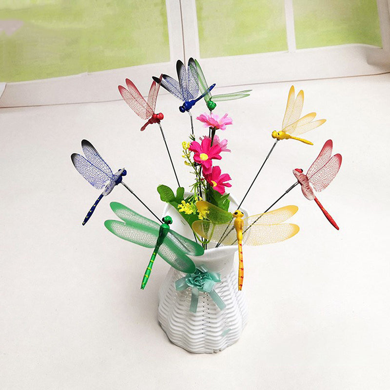 Dragonfly Insert Sticks 10pcs Multicolor Simulation Decoration with Dragonflies