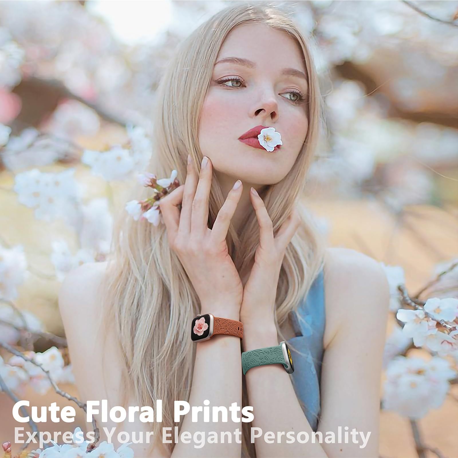 Compatible with Apple Watch 41mm Silicone Watch Strap Small Rose Embossed iWatch S9 876SE Rose Blue Grey 38/40/41mm