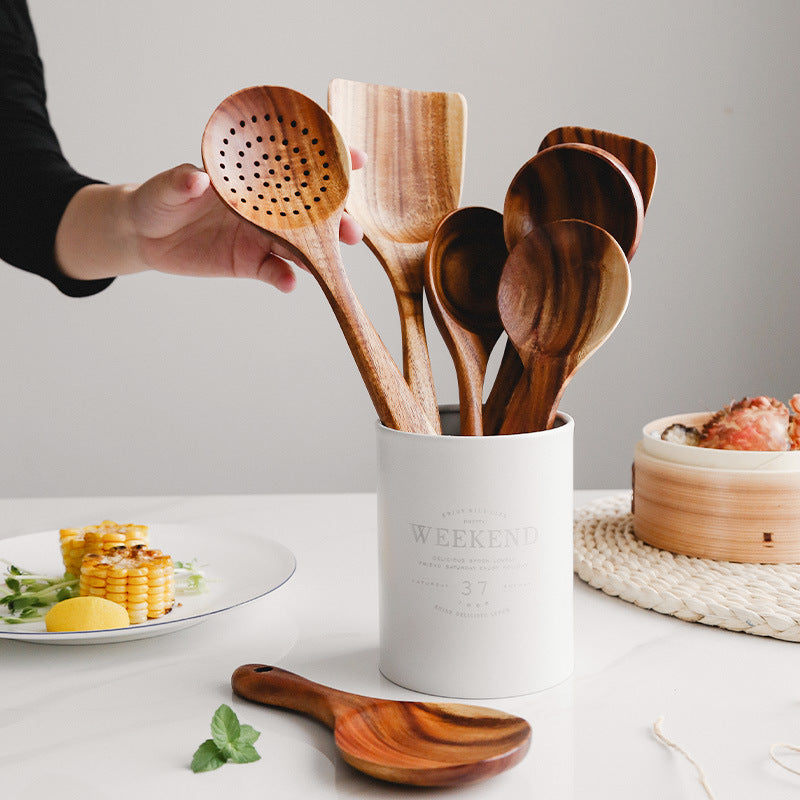 Wooden Kitchen Utensil Set 7 Pcs Teak Wooden Ladle and Cooking Utensils