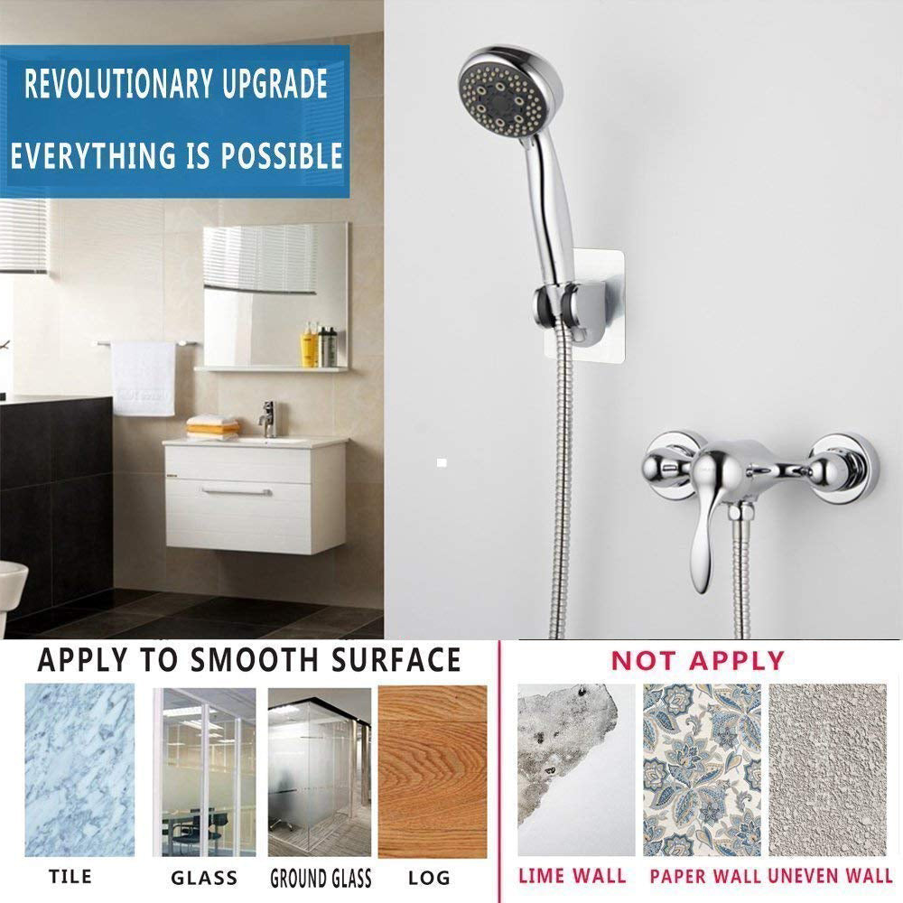 Adjustable Shower Head Holder, Self-Adhesive Handheld Shower Holder with 3M Sticker, Reusable, Durable, Waterproof, Wall Mount for Bathroom
