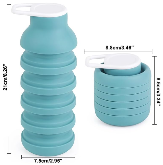 Collapsible Water Bottles, Reusable Water Bottle with Buckle, 600ml Silicone Leakproof Portable Bottle for Gym Camping Hiking Sports Outdoors, Travel Essentials for Flying Cruise Ship, Green