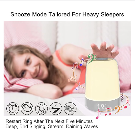Touch Wake Up Night Light with Sunrise Simulation Alarm Clock, 3 Ways Dimmable Warm White Bedside Lamp for Kid Bedrooms RGB Ambient Table Nightstand Light,Sleep Aid Snooze Timer Mode