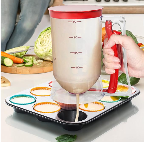 800 ML Batter separator Cupcakes Pancakes Cookie Cake Waffles Batter Dispenser cookie separator batter Cream Speratator Cup Measuring Baking Tools (red)